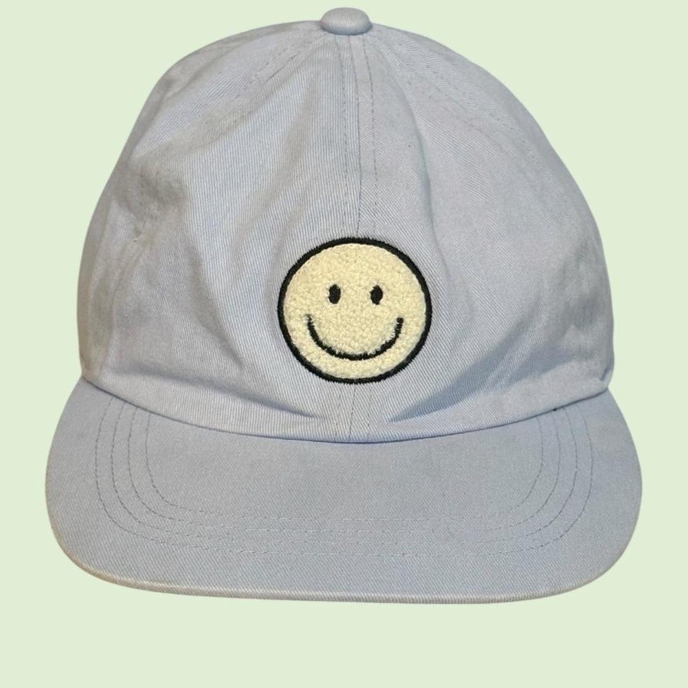 David and Young Light Blue Smiley Face Chenille Patch Baseball Cap Hat FWCAP3188